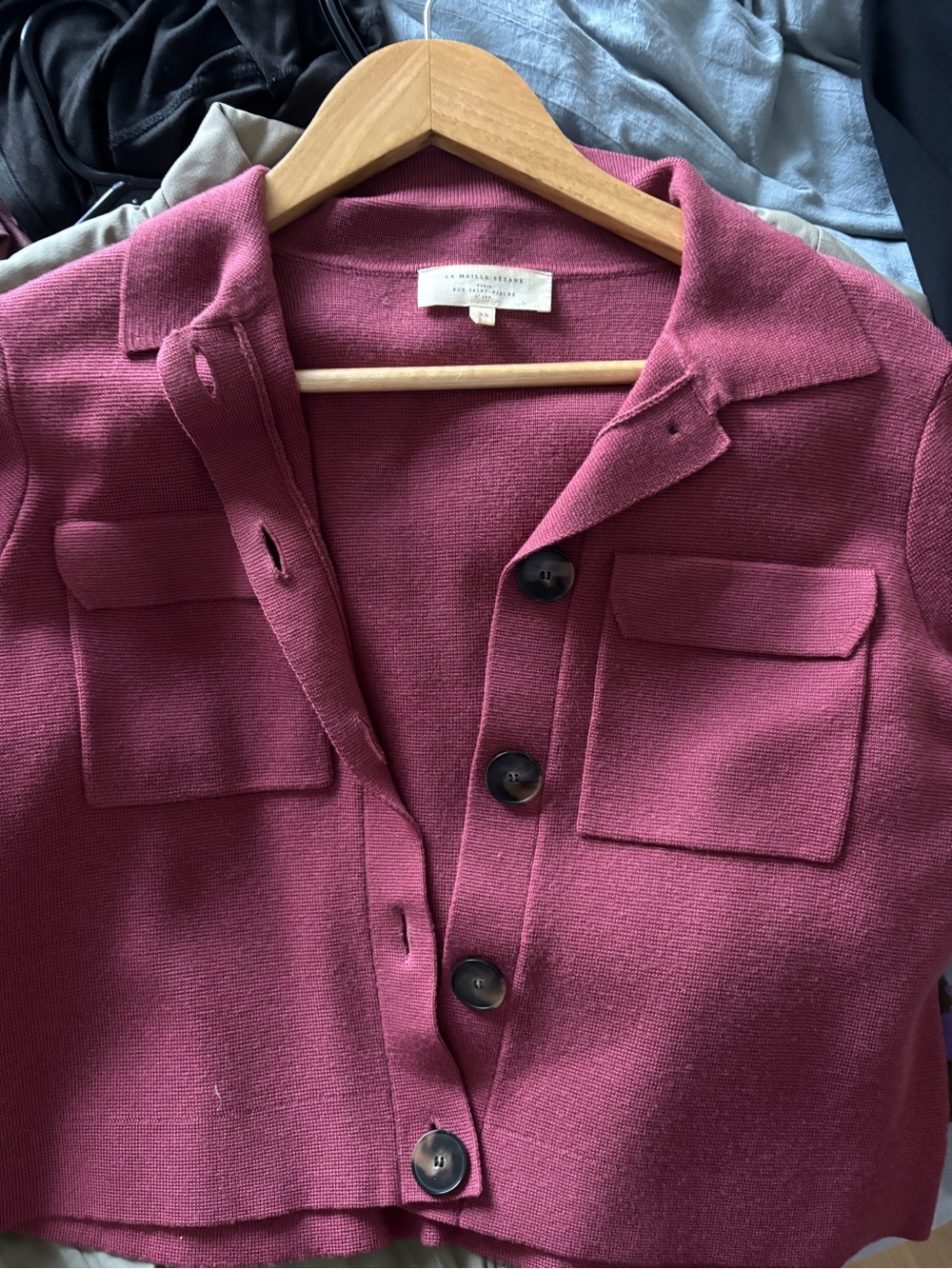 Sézane Betty Cardigan Rosewood 100% Merino Wool Knit Shirt Jacket Sweater XS - Picture 5 of 5